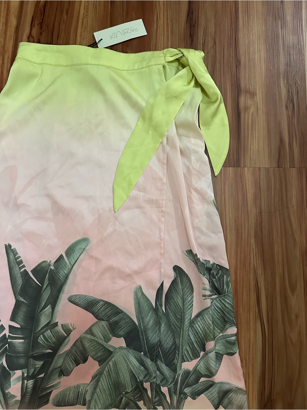 NWT Rachel Zoe Ombre Tropical Palm Tree Printed Satin Effect Wrap Midi Skirt - Picture 3 of 3